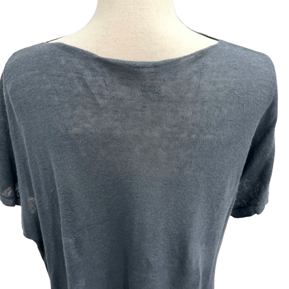 PURE DKNY STEEL BLUE LINEN SHORT SLEEVE MULTIWAY DRAPE FRONT OPEN CARDIGAN - Picture 7 of 16